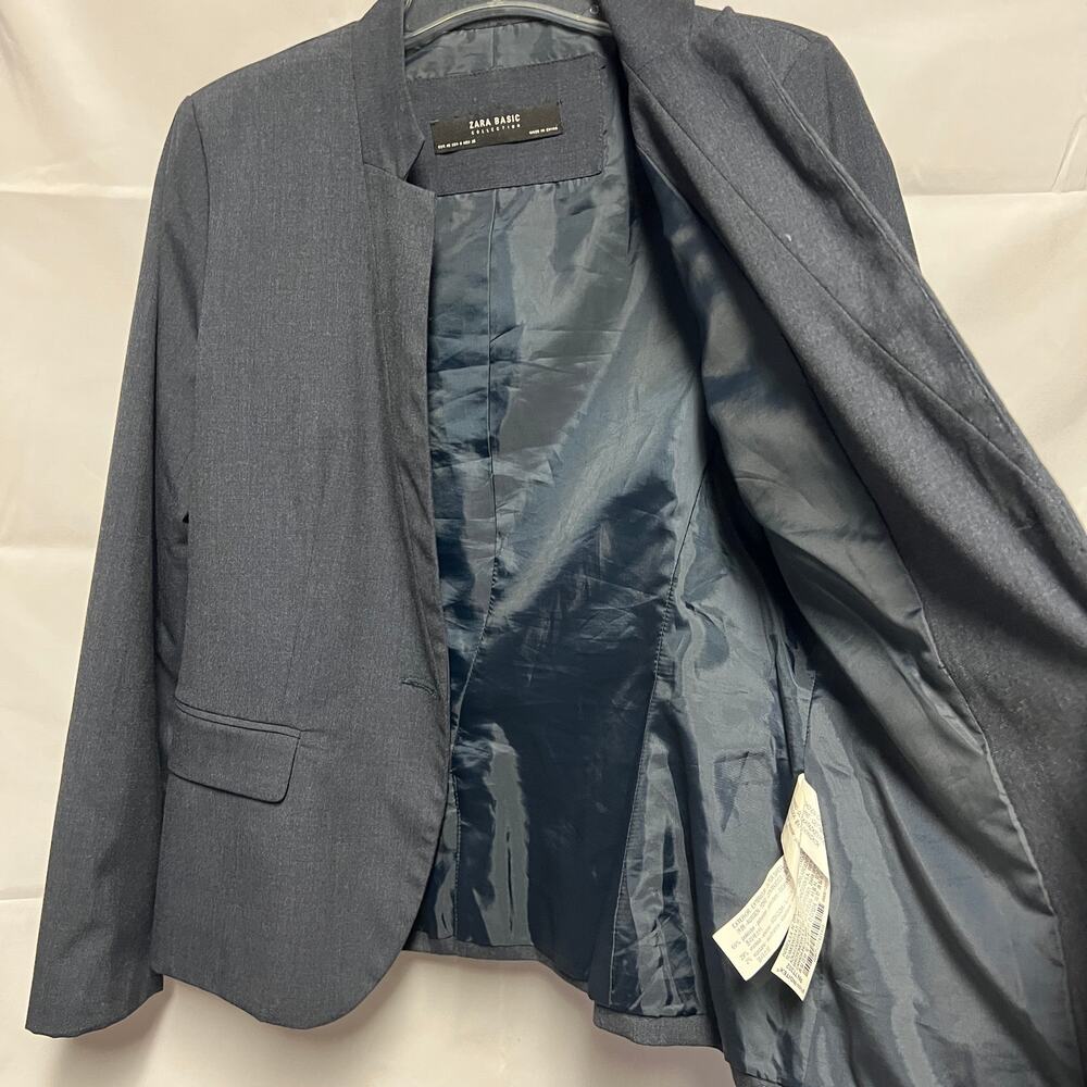 ZARA Basic Navy Blue Blazer Size Small Button Fro… - image 5